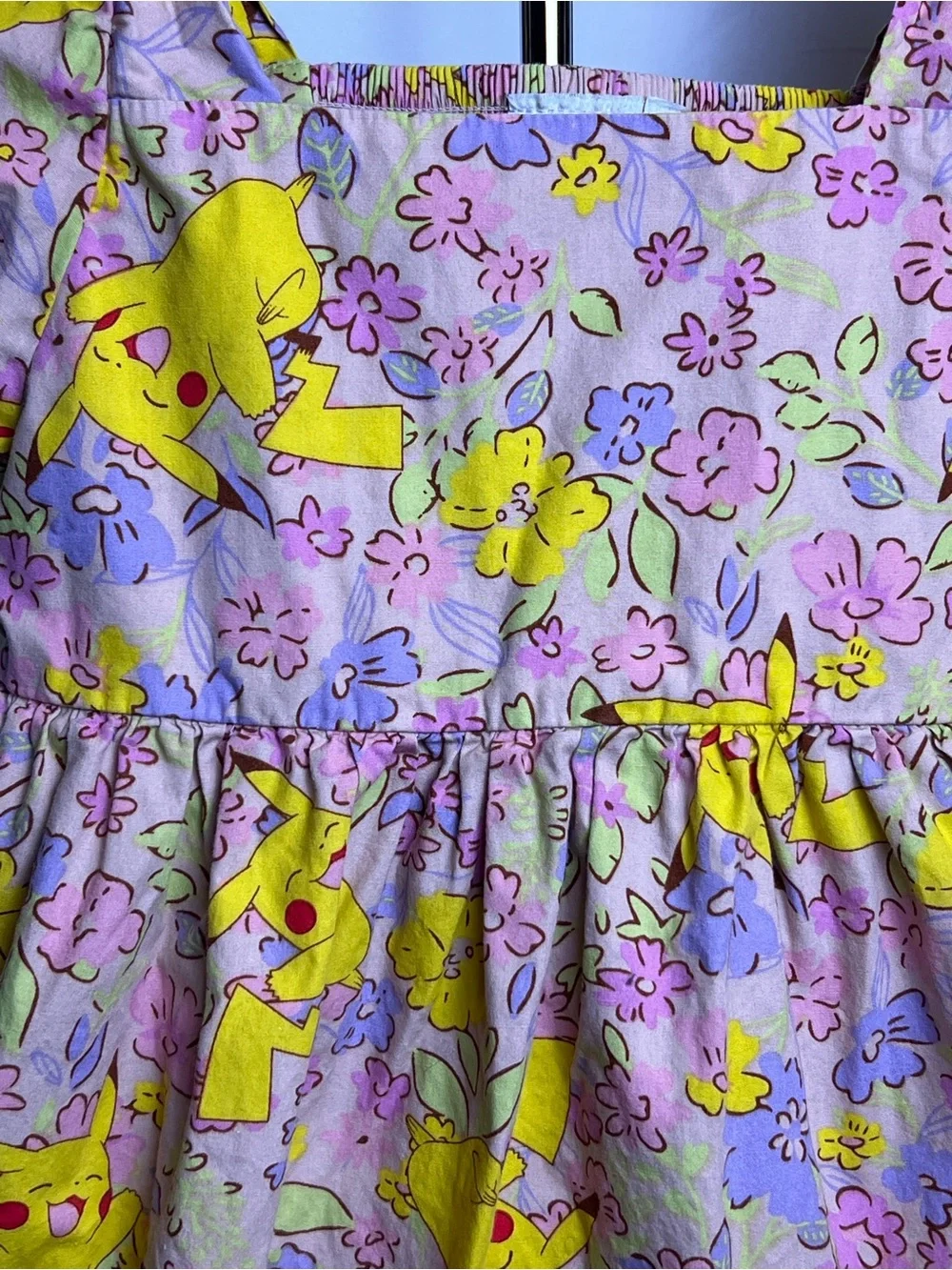 Pokémon Pikachu Print Girls Smocked Back Fit & Flare Floral Dress Sz 8